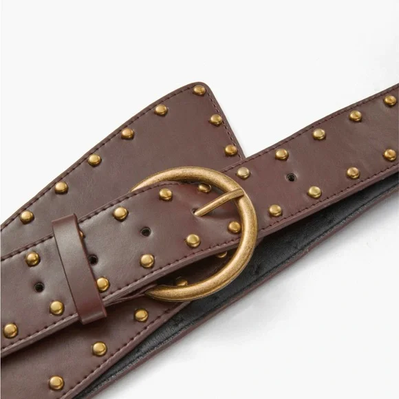 NIB: Brown Wide Feax Leather Belt (fits 71-91 cm) - Picture 2 of 5